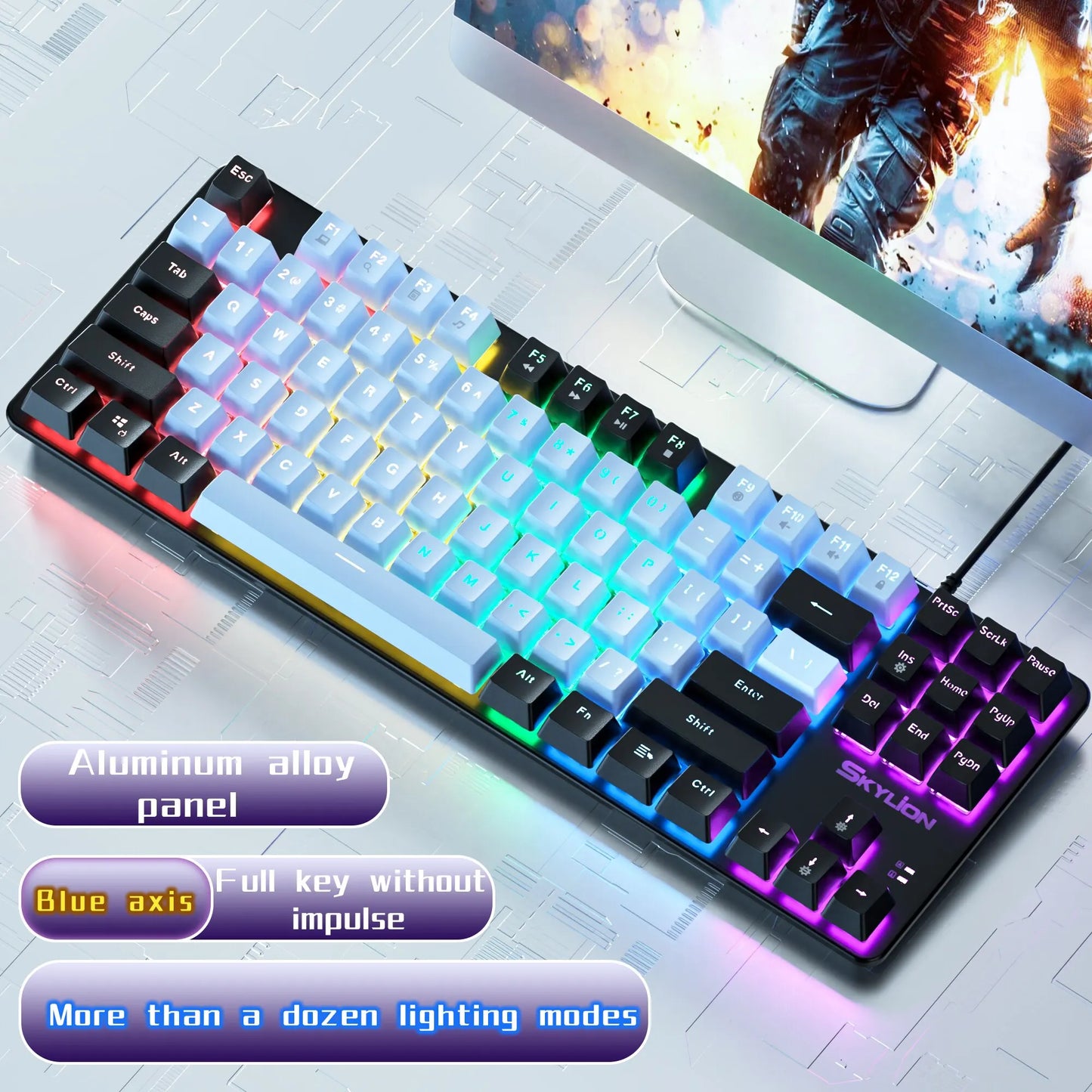 SKYLION H87 Wired Mechanical Keyboard 10 Kinds of Colorful Lighting