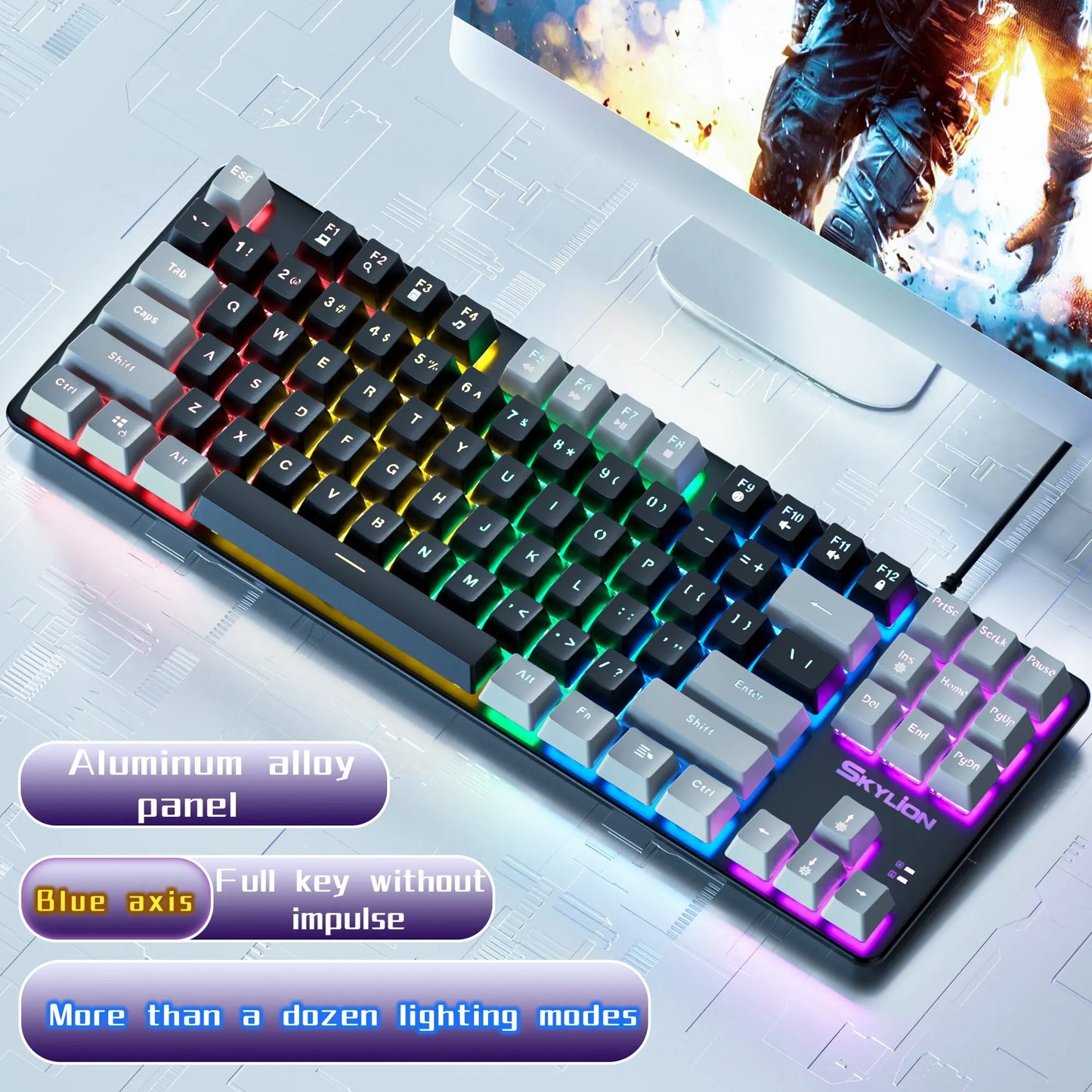 SKYLION H87 Wired Mechanical Keyboard 10 Kinds of Colorful Lighting