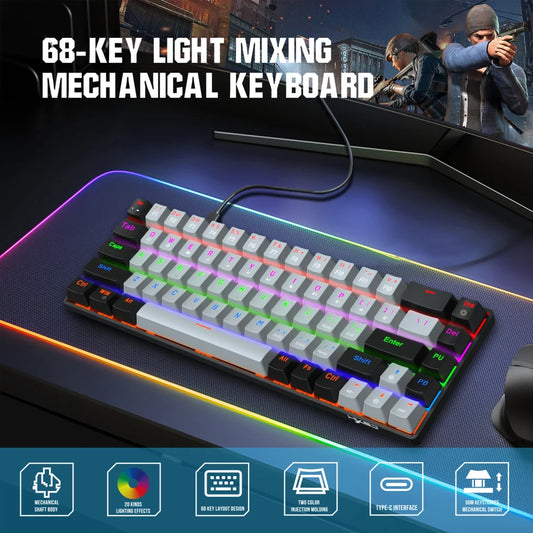 68-key Green Axis Red Axis Mechanical  Keyboard Dual Color RGB
