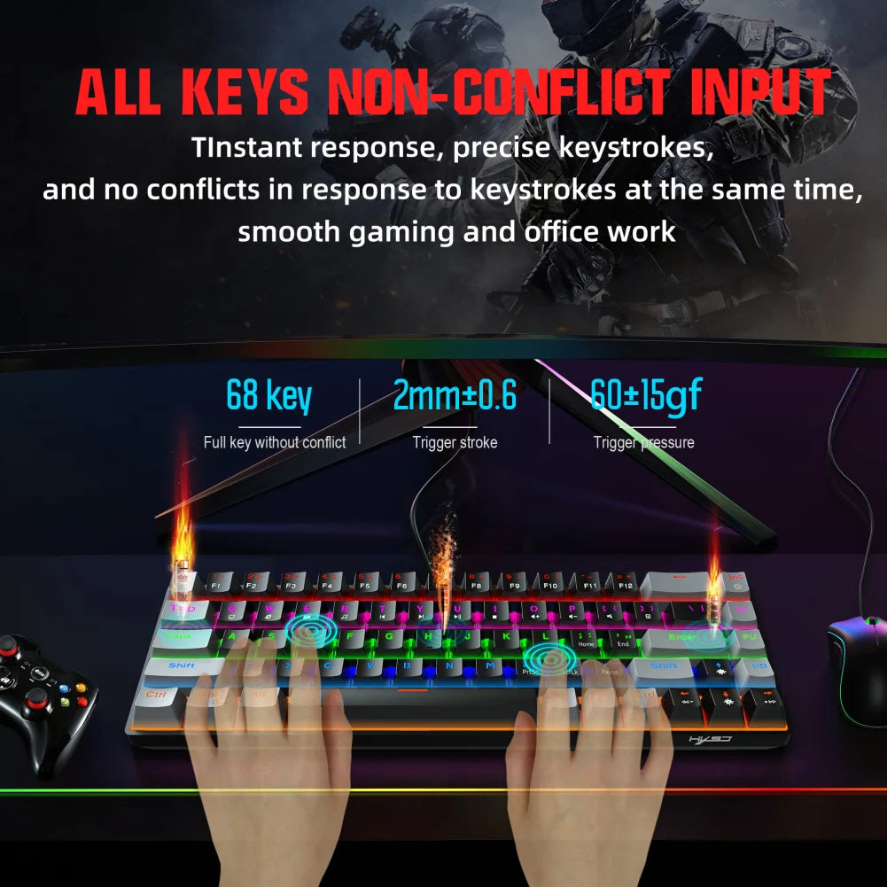 68-key Green Axis Red Axis Mechanical  Keyboard Dual Color RGB