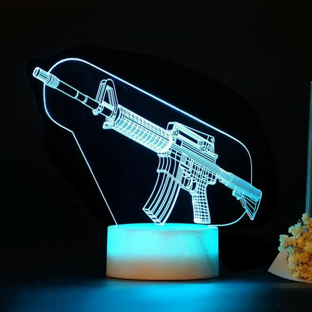 Game Rifle 3d Led Night Light Gaming Desktop Room Decoration